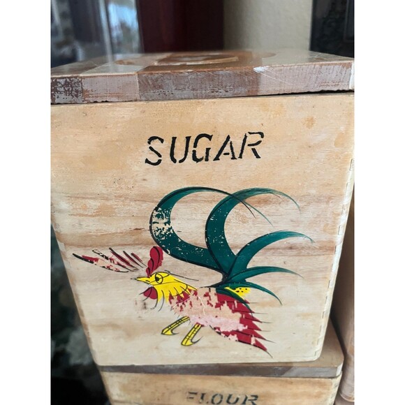 Antique Rustic Wooden Nesting Chicken Rooster Canister Set Of 4 Boxes - Picture 11 of 11
